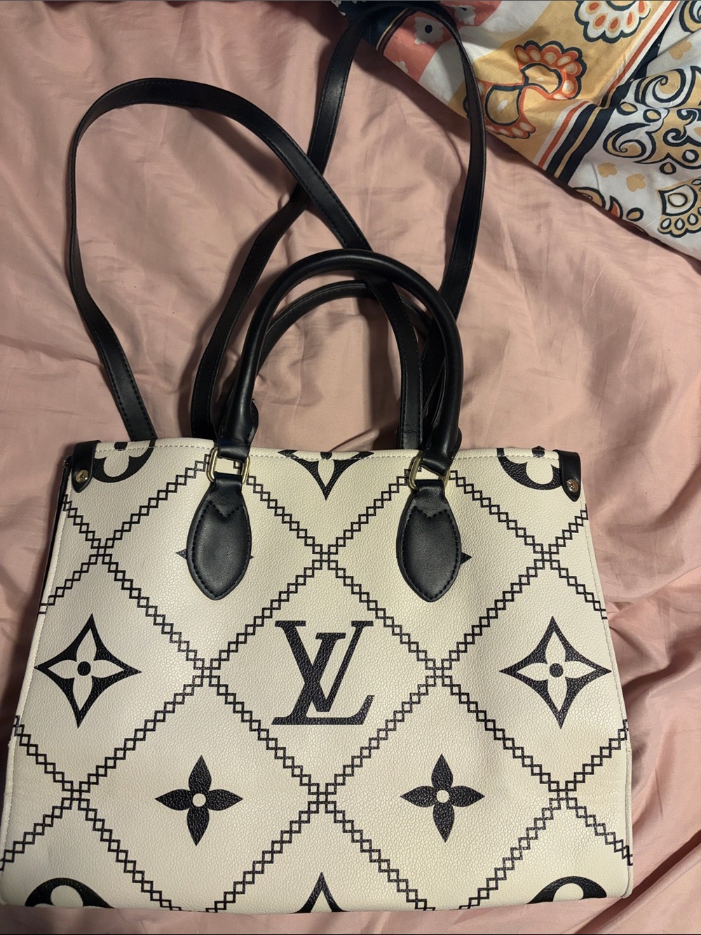 White and Black Monogram Tote Bag - Luxury Style